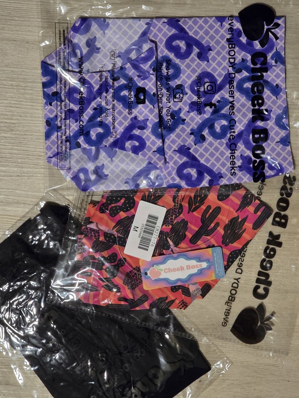 Cheek Boss Bikini Bottoms - Black, Purple & Pink Cactus Print